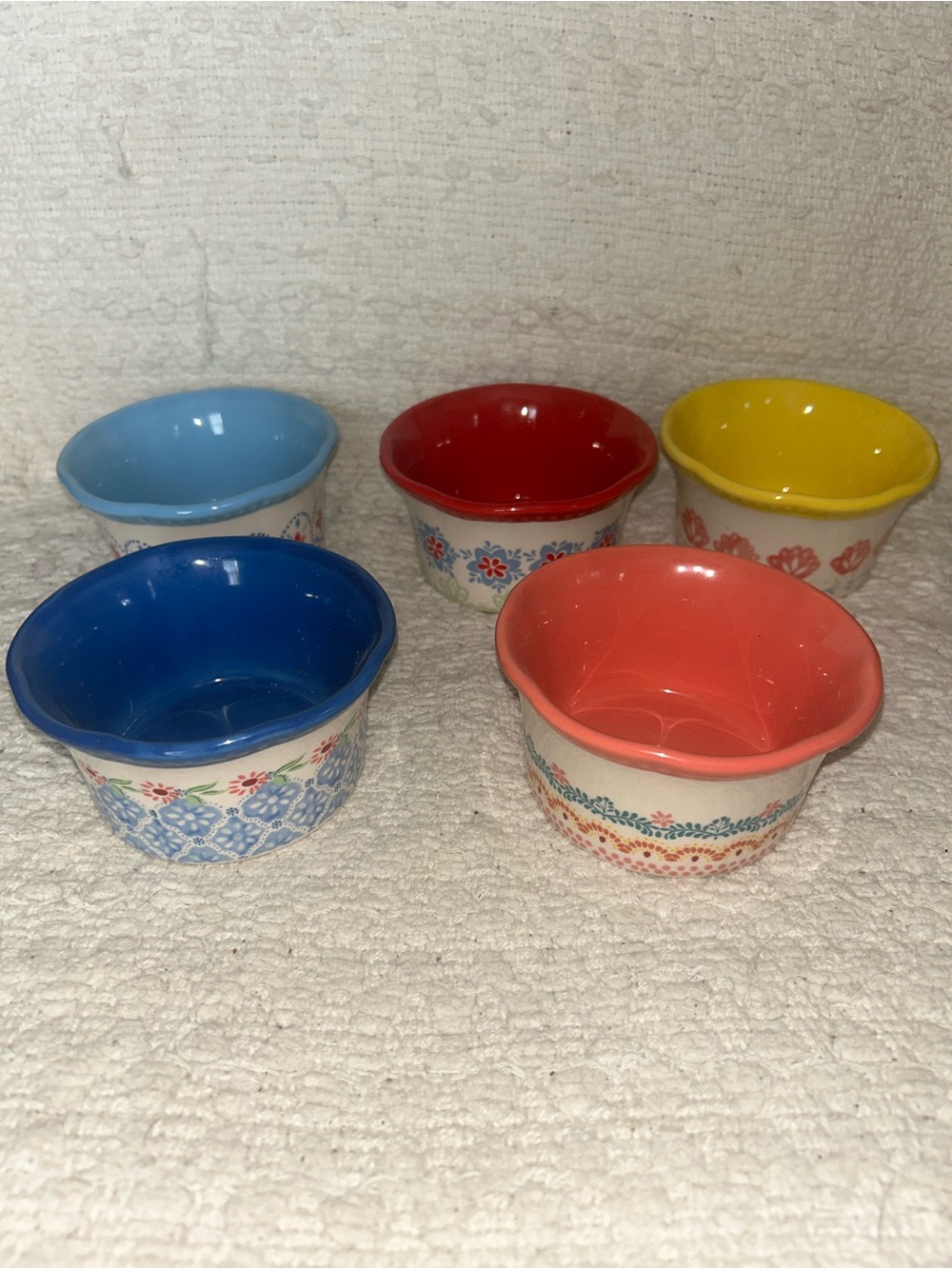 The Pioneer Woman Ramekin Floral Print Flea Market Scalloped Lot 5 Bowl Dish